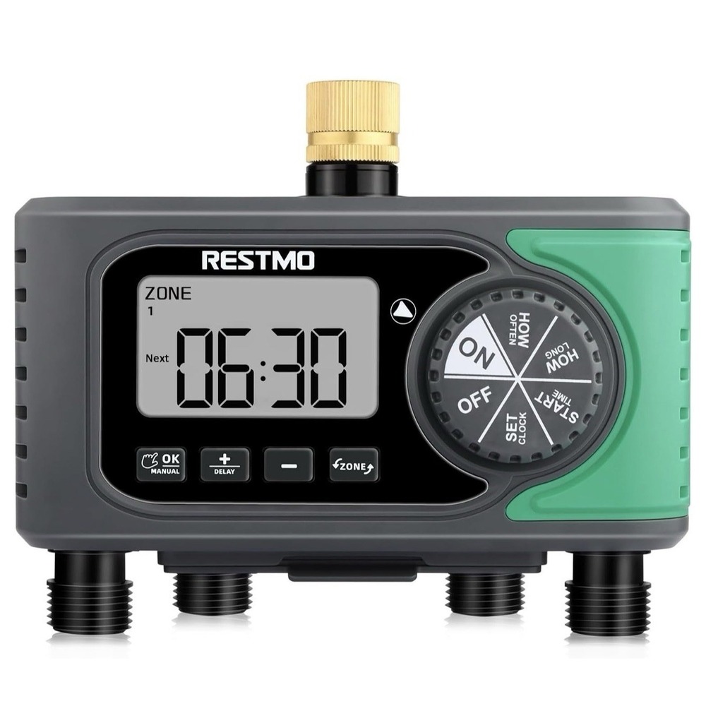 4-Outlet Sprinkler Timer Brass Inlet 4 Zone Programmable Water Timer